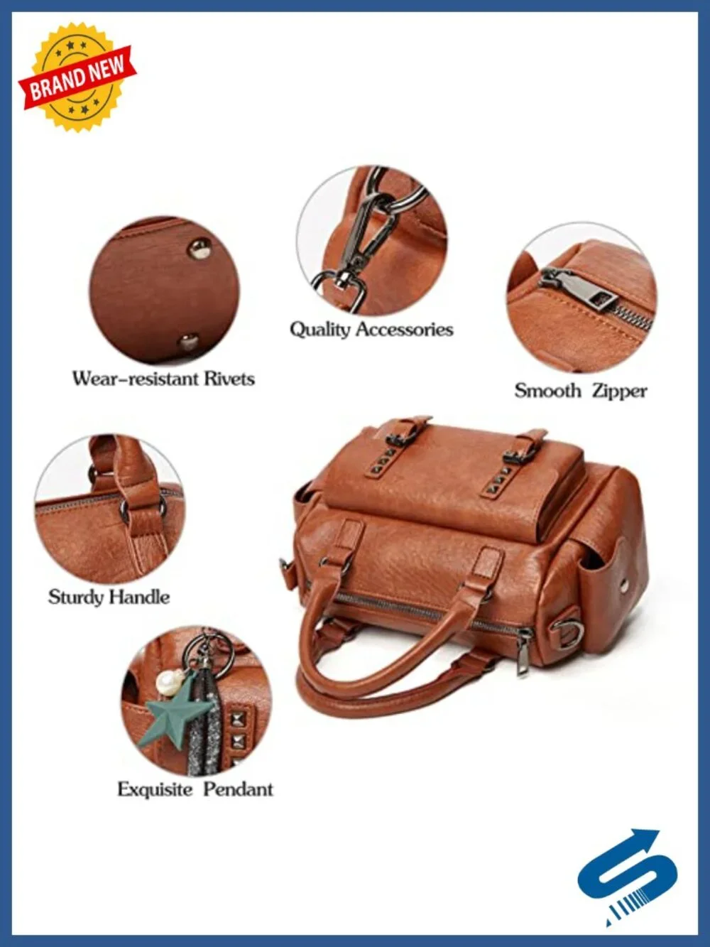 PU Leather Satchel Handbag Crossbody Shoulder Bag Boston Bag Top Handle